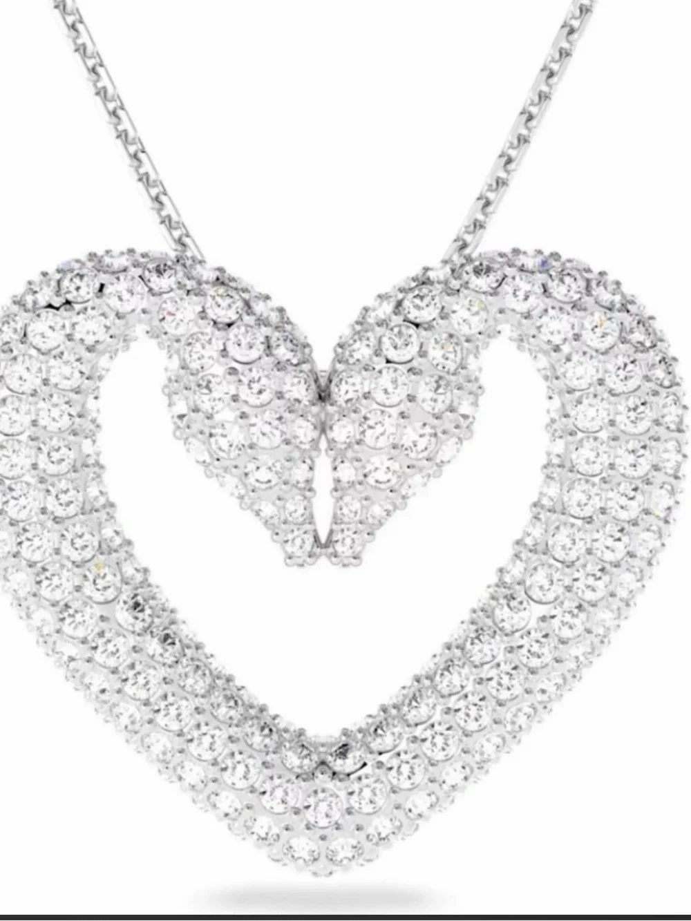 Swarovski Silver Double-Heart Crystal Pendant Necklace